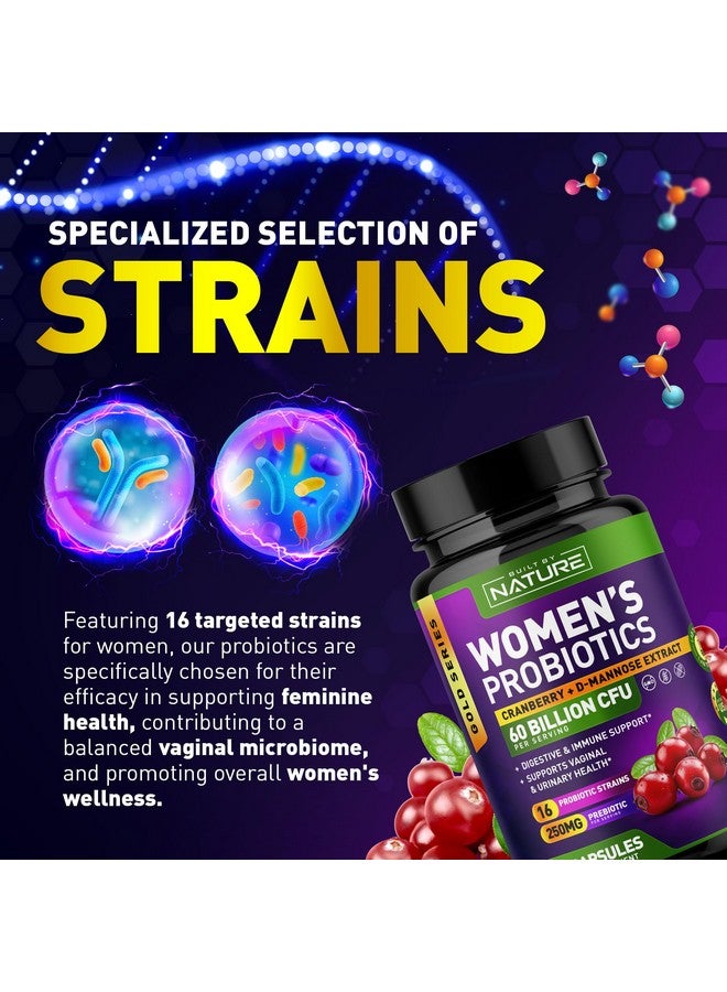 Built By Nature Probiotics for Women - 60 Billion CFUs, 16 Strains, with Cranberry, D-Mannose & Prebiotics - Supports Digestive, Immune, & Vaginal Health - Non-GMO, Dairy & Gluten-Free - 60 Veggie Capsules  - Image 4