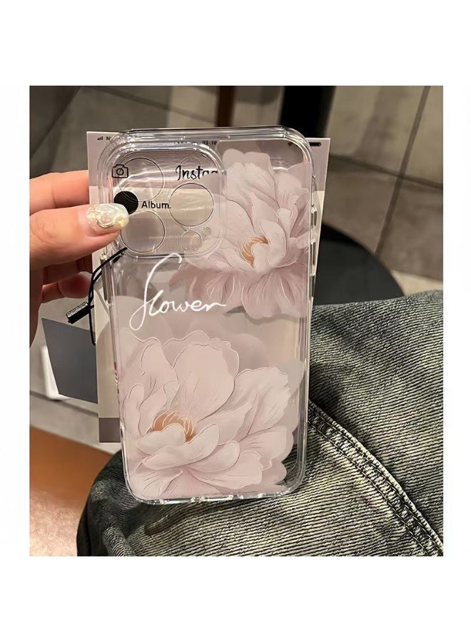 NIBEMINENT Oil Painting Light Pink Flower Protective TPU Case Cover For iPhone 14 Pro - Image 1