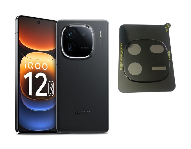FabeKee Camera Lens Screen Protector [Glastr Optik] Designed For Iqoo 12 5G - Black [1 Pack] - Glass - Image 1