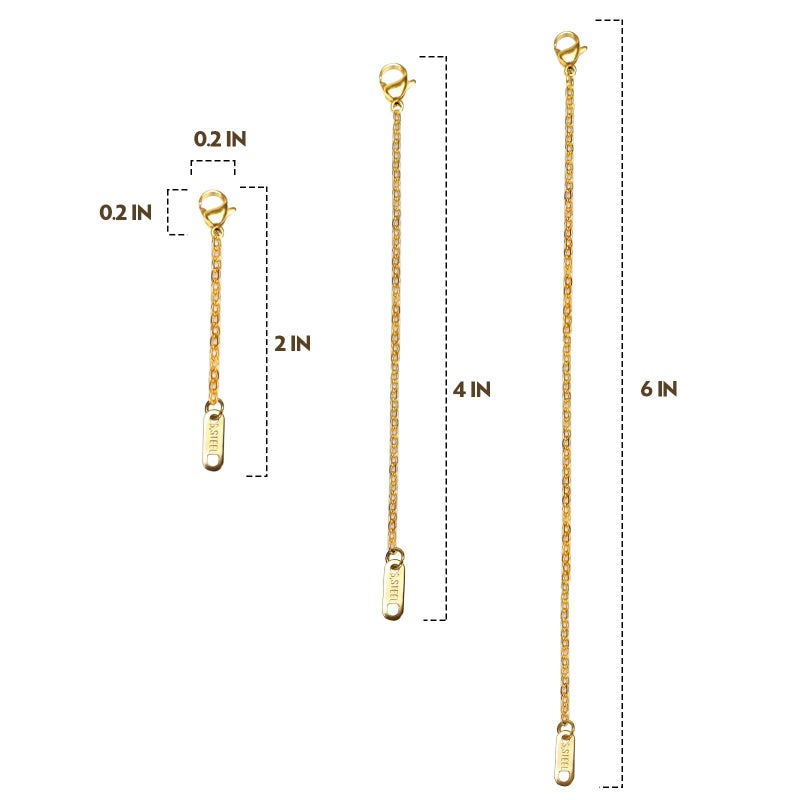 Bonison Necklace Extenders, 18k Gold Plated Chain Extenders for Necklaces, Gold Necklaces Bracelet Anklet Extender for Women Jewelry Making, 3 Piece Set, 2", 4", 6" - Image 2