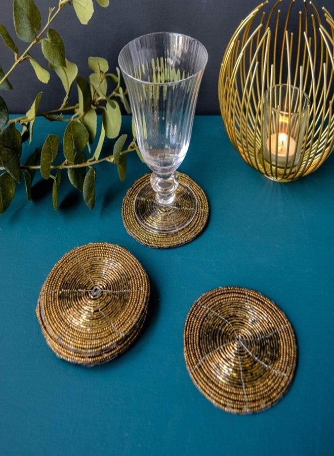 VDECORS طقم قواعد أكواب شاي بنية اللون مصنوعة يدويًا من الخرز من Vdecors، قطرها 4 بوصات. - Image 2