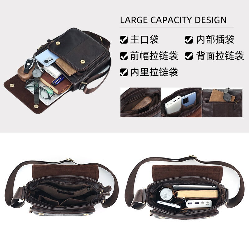 Top-Layer Cowhide Retro Bag Cover Shoulder Bag Commuter Leather Bag Men'S Bag Genuine Leather High-End Men'S Crossbody Bag - Image 4