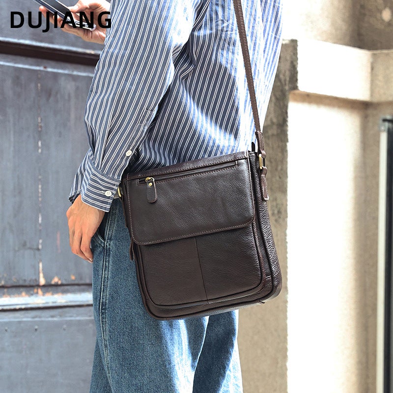 Top-Layer Cowhide Retro Bag Cover Shoulder Bag Commuter Leather Bag Men'S Bag Genuine Leather High-End Men'S Crossbody Bag - Image 2