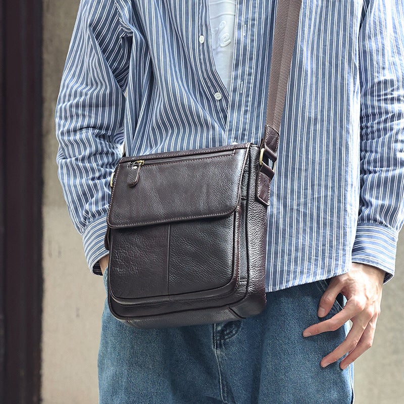 Top-Layer Cowhide Retro Bag Cover Shoulder Bag Commuter Leather Bag Men'S Bag Genuine Leather High-End Men'S Crossbody Bag - Image 3