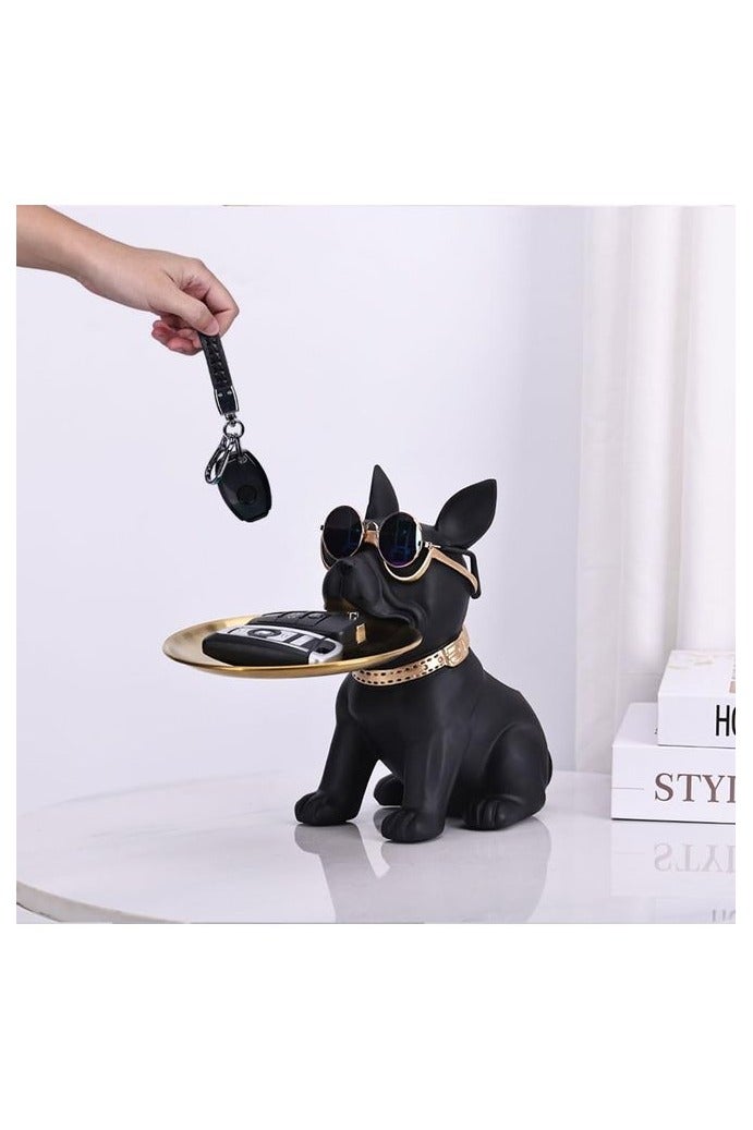 هومستر الراتنج الفرنسية البلدوغ تمثال تخزين علبة, علبة المفتاح لجدول المدخل, لطيف الكلب خادم التمثال مع علبة, الأسود الفرنسية البلدوغ تمثال الحيوان المنحوت جدول الديكور للمكتب المنزلي - Image 3