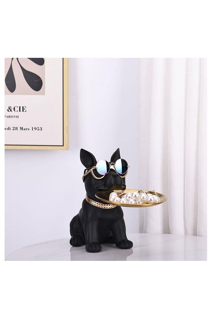 هومستر الراتنج الفرنسية البلدوغ تمثال تخزين علبة, علبة المفتاح لجدول المدخل, لطيف الكلب خادم التمثال مع علبة, الأسود الفرنسية البلدوغ تمثال الحيوان المنحوت جدول الديكور للمكتب المنزلي - Image 2