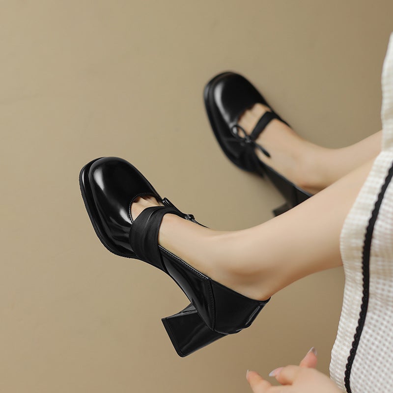 Spring 2024 Elegant High-Heeled Ribbon 33-43 Bow Solid Color Shallow Mouth Single Shoes For Women - Image 2