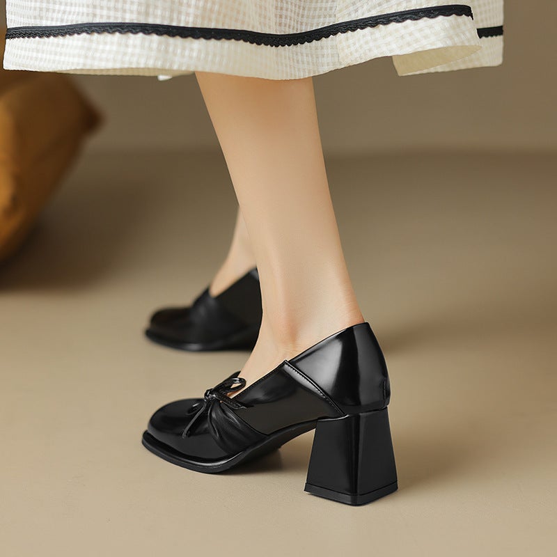 Spring 2024 Elegant High-Heeled Ribbon 33-43 Bow Solid Color Shallow Mouth Single Shoes For Women - Image 3