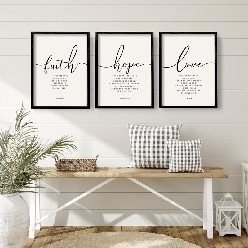 Houmury مجموعة Houmury من 3 مؤطرة Farmhouse Bible Decor Decor Sign 11 x14 Christian Faith Scripture Wall Art for Home غرفة المعيشة ديكور جدار غرفة نوم (11 "" x14 "" أسود) - Image 2