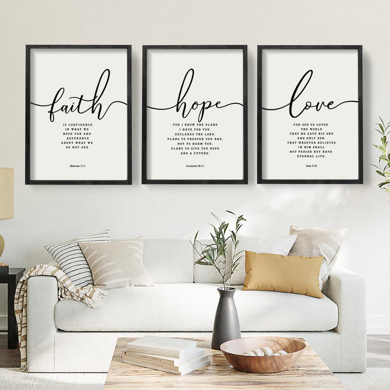 Houmury مجموعة Houmury من 3 مؤطرة Farmhouse Bible Decor Decor Sign 11 x14 Christian Faith Scripture Wall Art for Home غرفة المعيشة ديكور جدار غرفة نوم (11 "" x14 "" أسود) - Image 1