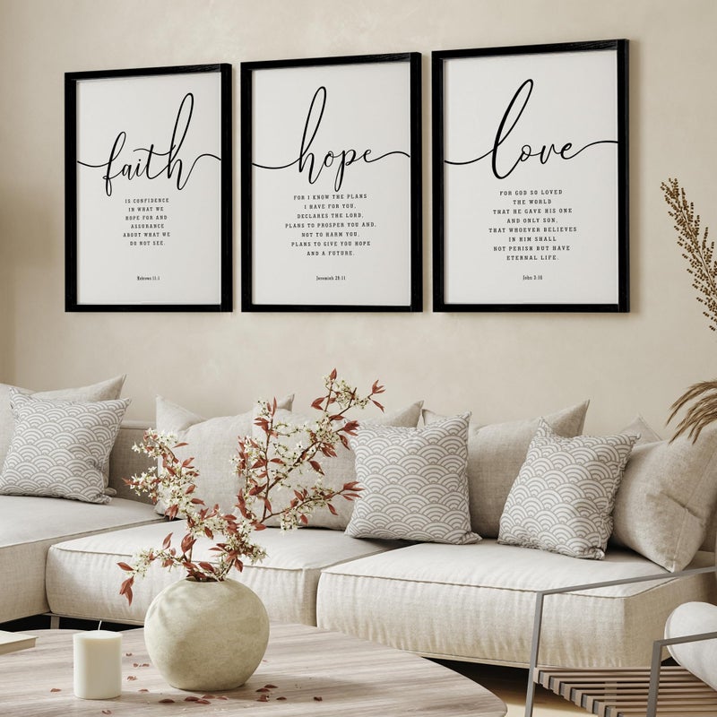 Houmury مجموعة Houmury من 3 مؤطرة Farmhouse Bible Decor Decor Sign 11 x14 Christian Faith Scripture Wall Art for Home غرفة المعيشة ديكور جدار غرفة نوم (11 "" x14 "" أسود) - Image 3