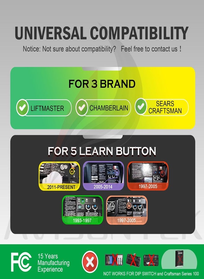 Avisontek 2 for 139.30498 Universal Sears Craftsman Garage Door Opener Remote - Image 2
