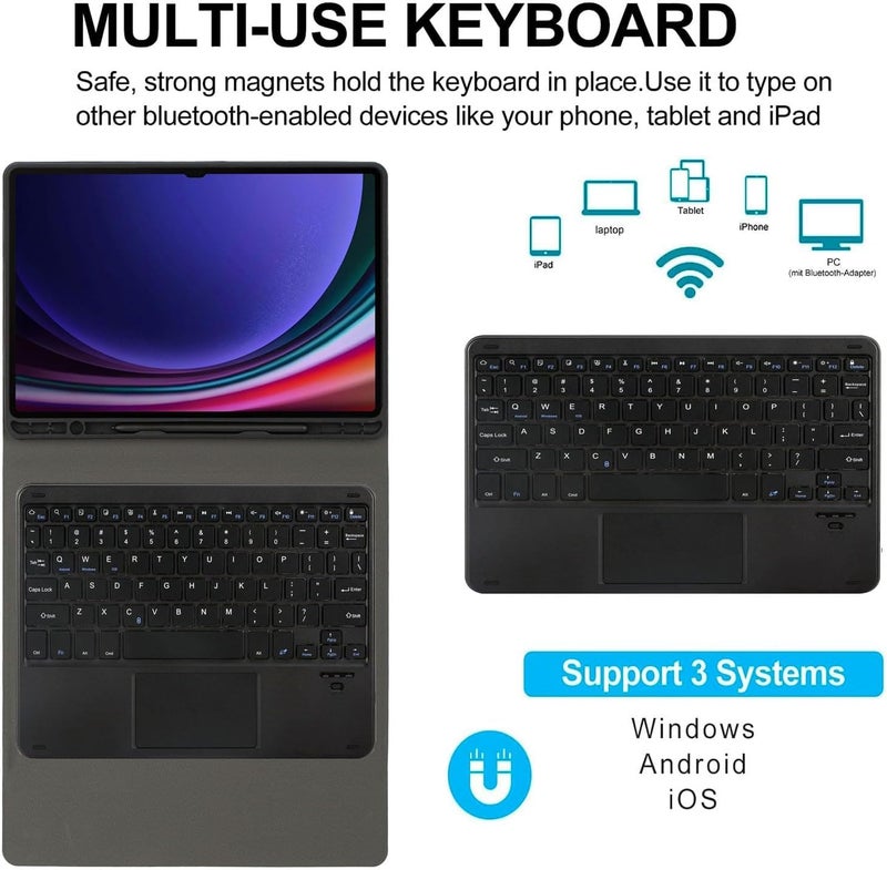 typecase حافظة لوحة المفاتيح لجهاز سامسونج جالكسي تاب S10+ و S9+ و S9 FE+ (12.4 بوصة) مع لوحة تتبع، حامل قلم S-Pen، 3 زوايا عرض، غطاء لوحة مفاتيح بلوتوث لاسلكي قابل للفصل (لا يناسب S10 FE+)  - Image 2