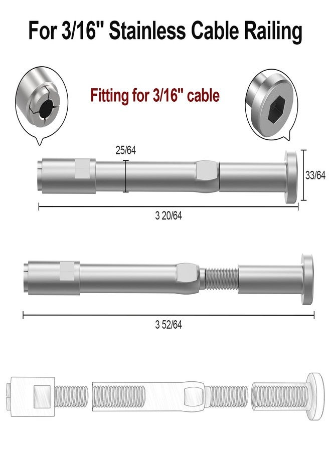 BLIKA 20 Pack 3/16" Swageless Invisible Cable Railing Kits for Deck Stair Railing, T316 Stainless Steel, Swageless Cable Fittings for 2"x2" Wood/Metal Posts, Cable Railing Hardware - Image 2
