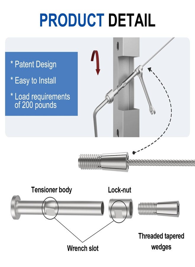 BLIKA 20 Pack 3/16" Swageless Invisible Cable Railing Kits for Deck Stair Railing, T316 Stainless Steel, Swageless Cable Fittings for 2"x2" Wood/Metal Posts, Cable Railing Hardware - Image 5