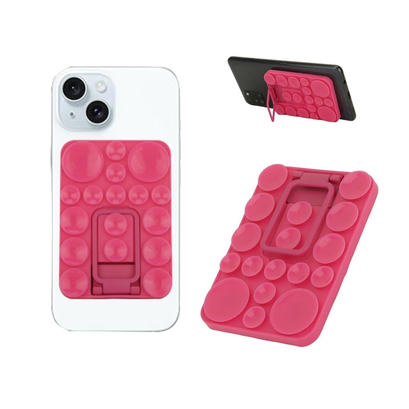 ClickCase 2 in 1 Sticky Silicone Phone Grip with New Upgraded Bigger Suction Cup & Kickstand Mount for Any Mobile Phone,Provides Multiple Mounting Options for Selfies,Reels & Video Recording (Pink) - Image 1
