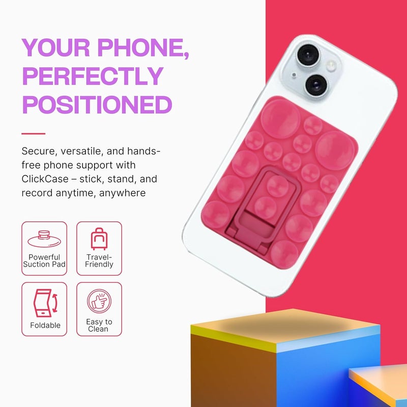 ClickCase 2 in 1 Sticky Silicone Phone Grip with New Upgraded Bigger Suction Cup & Kickstand Mount for Any Mobile Phone,Provides Multiple Mounting Options for Selfies,Reels & Video Recording (Pink) - Image 5