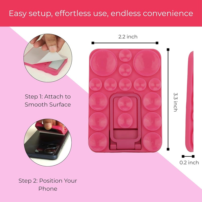 ClickCase 2 in 1 Sticky Silicone Phone Grip with New Upgraded Bigger Suction Cup & Kickstand Mount for Any Mobile Phone,Provides Multiple Mounting Options for Selfies,Reels & Video Recording (Pink) - Image 4