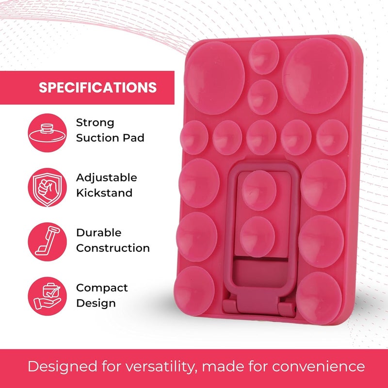 ClickCase 2 in 1 Sticky Silicone Phone Grip with New Upgraded Bigger Suction Cup & Kickstand Mount for Any Mobile Phone,Provides Multiple Mounting Options for Selfies,Reels & Video Recording (Pink) - Image 2
