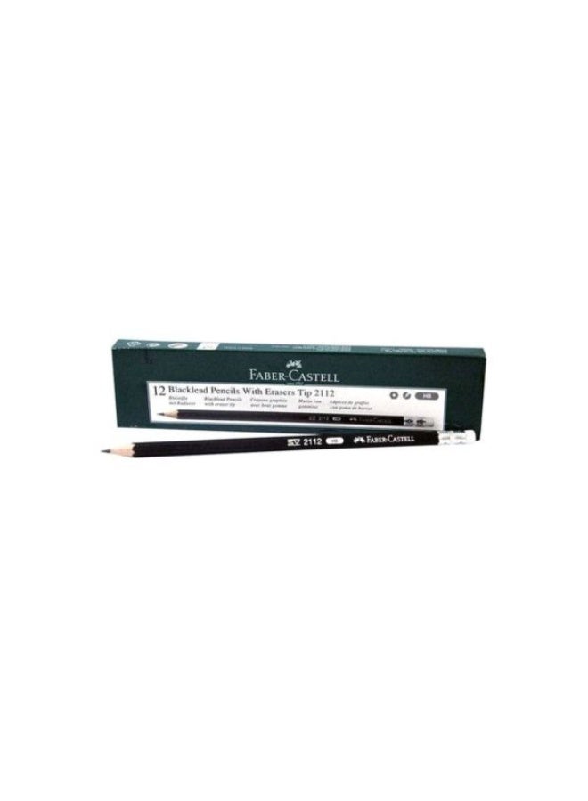 Faber-Castell 12 Count Matte Black Wooden Pencils with Eraser, HB Lead, Model 2112 - Image 1