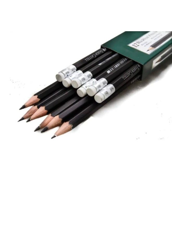 Faber-Castell 12 Count Matte Black Wooden Pencils with Eraser, HB Lead, Model 2112 - Image 2