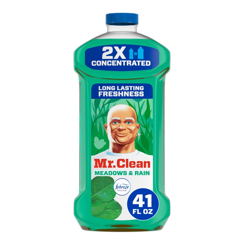 Mr Clean Mr. Clean All Purpose Cleaner, Floor Cleaner for Mopping Home, Bathroom, & Kitchen, Cleaning Liquid for Mop & Bucket, Cleaning Supplies, Multi-Surface Dilutable, Meadows & Rain, 41oz - Image 1