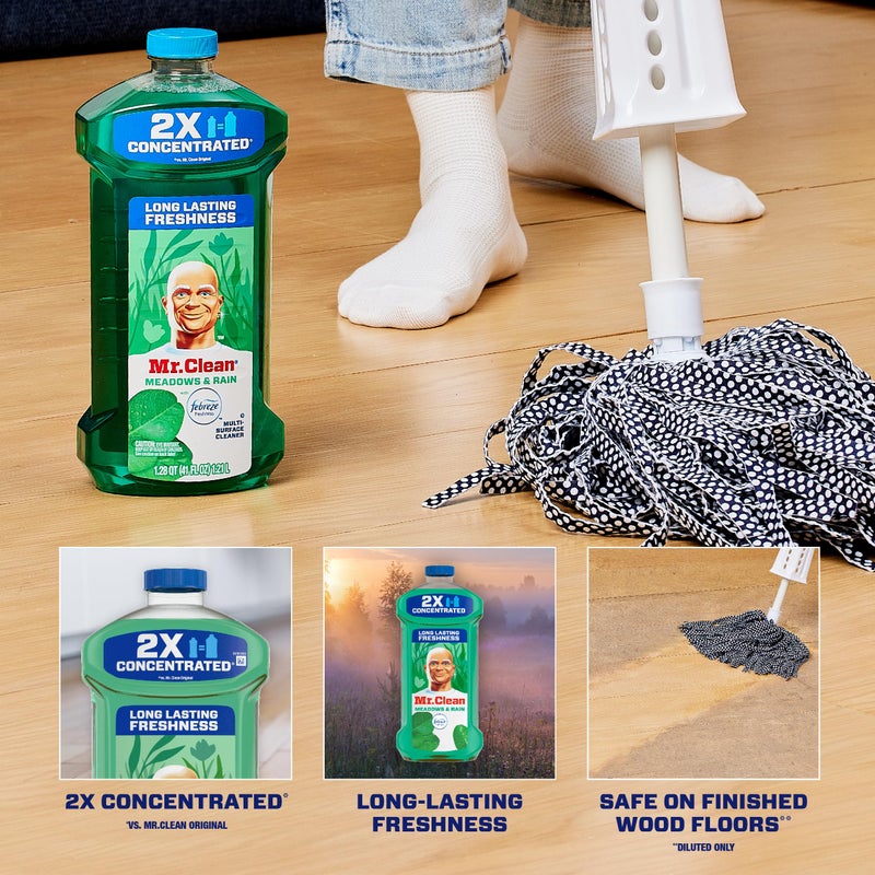 Mr Clean Mr. Clean All Purpose Cleaner, Floor Cleaner for Mopping Home, Bathroom, & Kitchen, Cleaning Liquid for Mop & Bucket, Cleaning Supplies, Multi-Surface Dilutable, Meadows & Rain, 41oz - Image 2