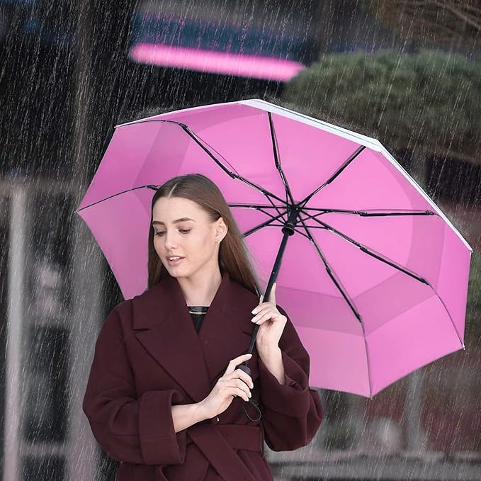 LACOSSI UV Umbrella with Novelty Carabiner Handle, Travel Umbrellas for Rain and Sun Windproof Compact, Automatic Open Close, 8 Ribs, Portable Umbrella for Men and Women (L-Pink) - Image 4