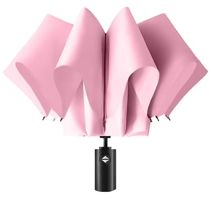 LACOSSI UV Umbrella with Novelty Carabiner Handle, Travel Umbrellas for Rain and Sun Windproof Compact, Automatic Open Close, 8 Ribs, Portable Umbrella for Men and Women (L-Pink) - Image 2
