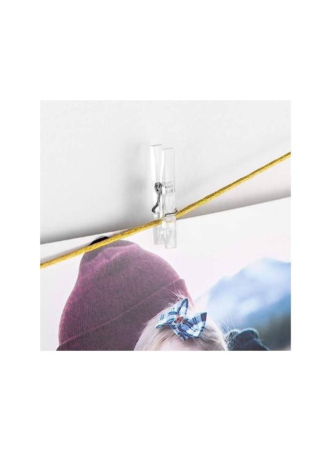 The Bros 100 Pieces Hanging Wall Clips with 10m Hemp Rope, 3.5*0.5cm, Hanging Clips for Pictures Poster Photo Halloween Christmas Decorations (Clear） - Image 5
