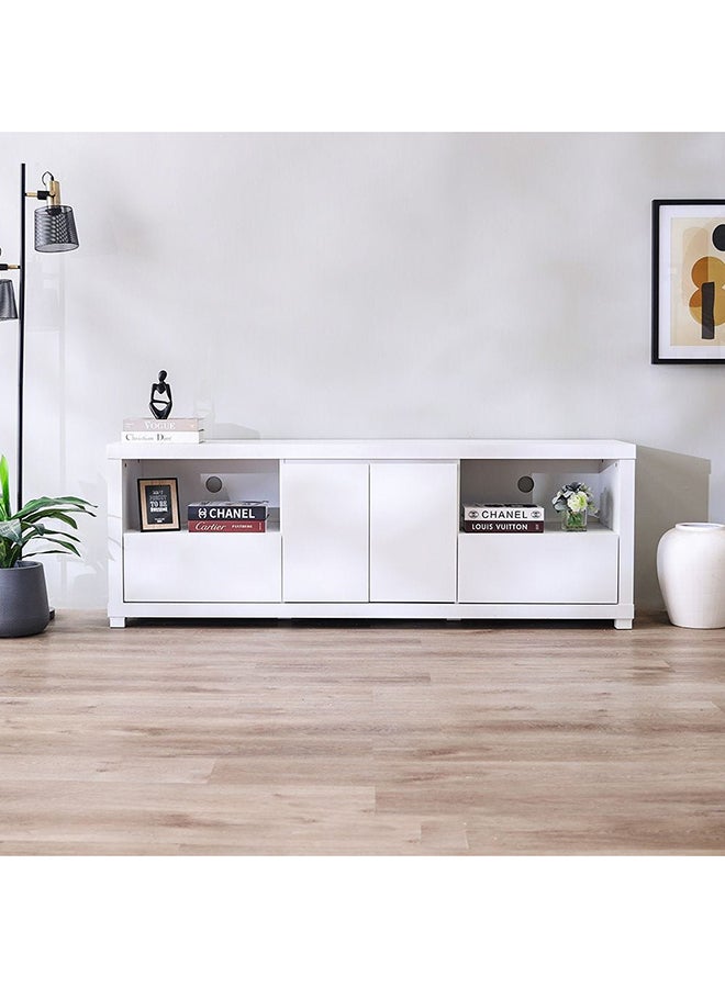 DANUBE HOME خزانة تلفزيون كالمال للتلفزيون حتى 70 بوصة بتصميم عصري وحدة حائط أثاث خشبي حامل تلفزيون صنع في ماليزيا رف وحدة تلفزيون 150 × 40 × 95 سم أبيض لؤلؤي  - Image 1