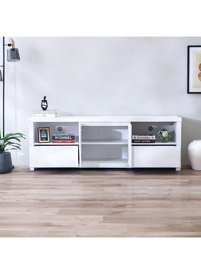 DANUBE HOME خزانة تلفزيون كالمال للتلفزيون حتى 70 بوصة بتصميم عصري وحدة حائط أثاث خشبي حامل تلفزيون صنع في ماليزيا رف وحدة تلفزيون 150 × 40 × 95 سم أبيض لؤلؤي  - Image 5