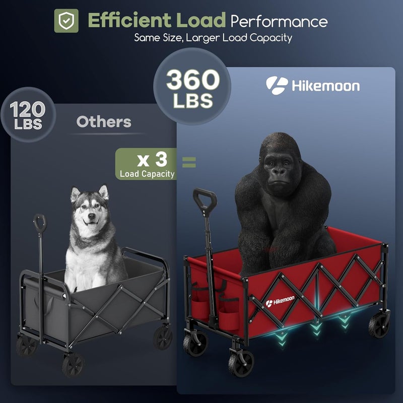 عربة هايكمون 34 بوصة طويلة جدًا قابلة للطي، عربات قابلة للطي، 360 رطلاً، عربة شاطئ قابلة للطي ثقيلة مع عجلات، عربة خارجية محمولة للبقالة والحديقة والرياضة والتخييم، أحمر - Image 5