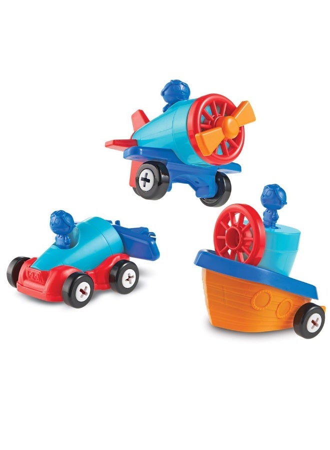 ليرننج ريسورسز موارد التعلم 1-2-3 Build It سيارة طائرة قارب، لعبة بناء مركبة 3 في 1 للأطفال الصغار، مهارات حركية دقيقة ولعب هندسي مبكر، للأعمار من سنتين فما فوق - Image 1