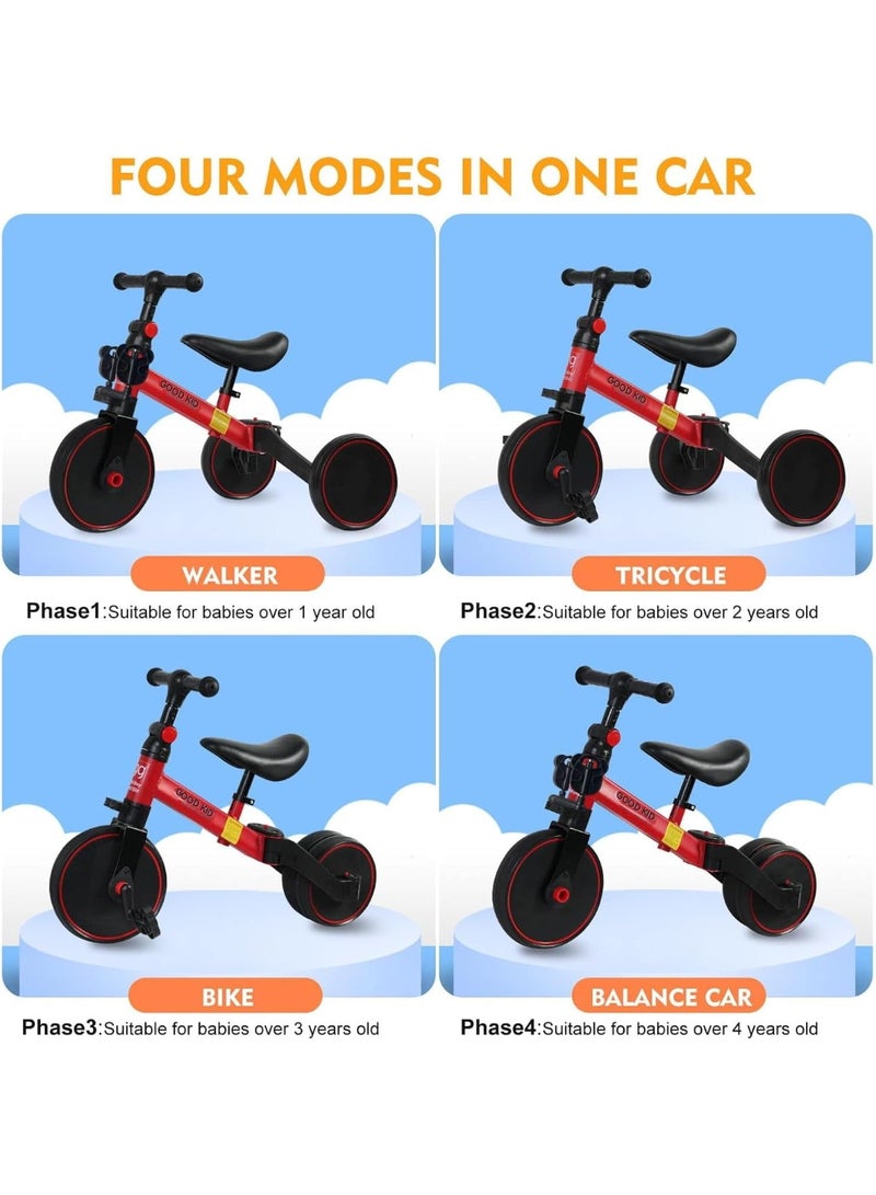 ELTRAZONE 4-in-1 Kids Balance Bike & Tricycle for 1-4 Years | Toddler Ride-On Toy with Adjustable Seat & Pedals | Indoor Outdoor Baby Trike for Boys & Girls | Perfect First Birthday Gift (Red) - Image 3