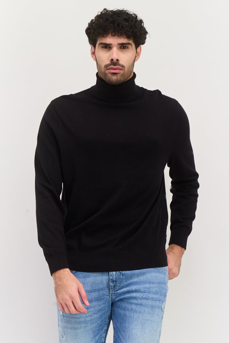 Peter Werth Men Mock Neck Long Sleeves Knitted Sweater, Black - Image 1