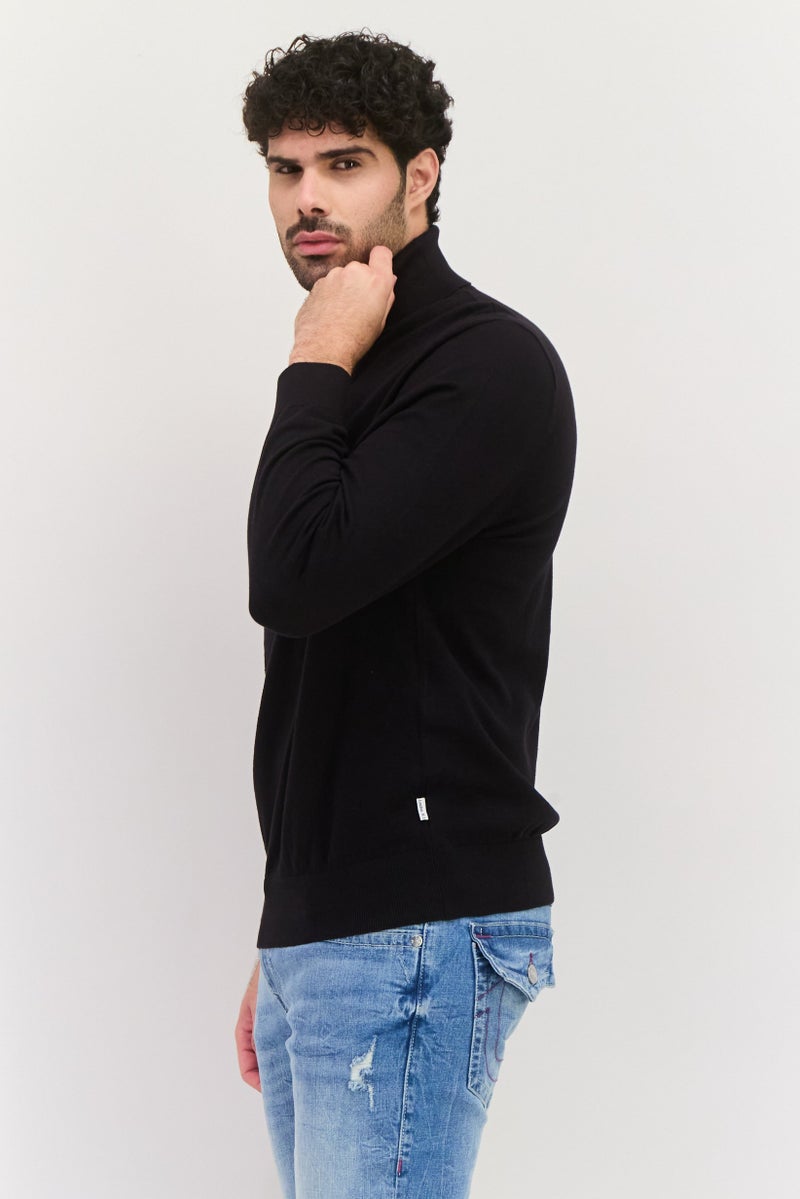 Peter Werth Men Mock Neck Long Sleeves Knitted Sweater, Black - Image 2