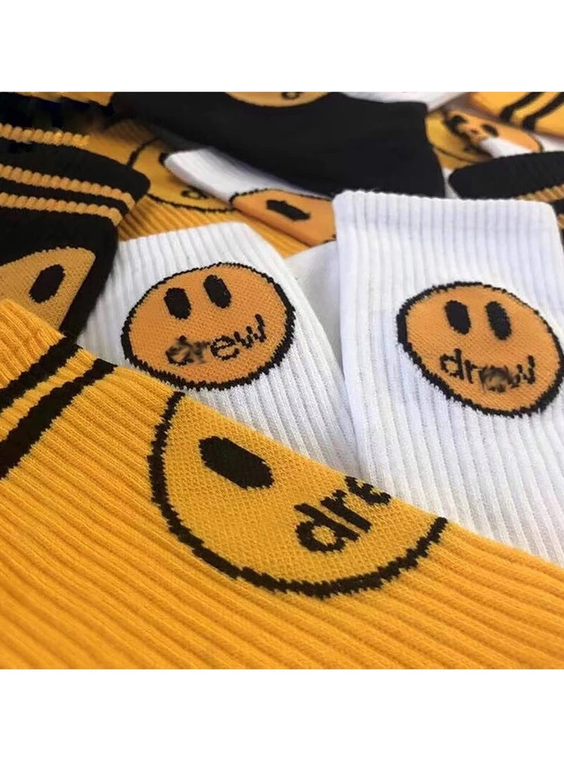 KASTWAVE - Unisex Cotton Socks, Cotton Work Casual Crew Socks for Men and Women, Fashion Funny House Socks, Assorted Mid-calf Comfort Crew Socks (Smiling Face, 4 Pair) - Image 1