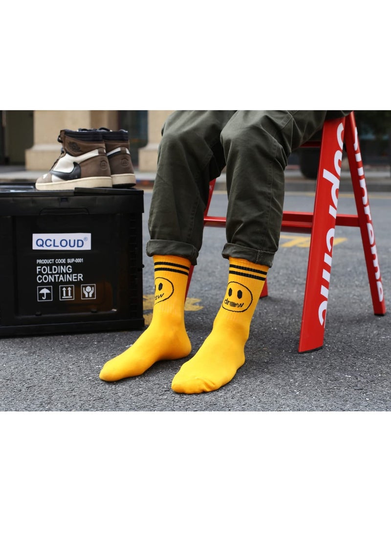 KASTWAVE - Unisex Cotton Socks, Cotton Work Casual Crew Socks for Men and Women, Fashion Funny House Socks, Assorted Mid-calf Comfort Crew Socks (Smiling Face, 4 Pair) - Image 1
