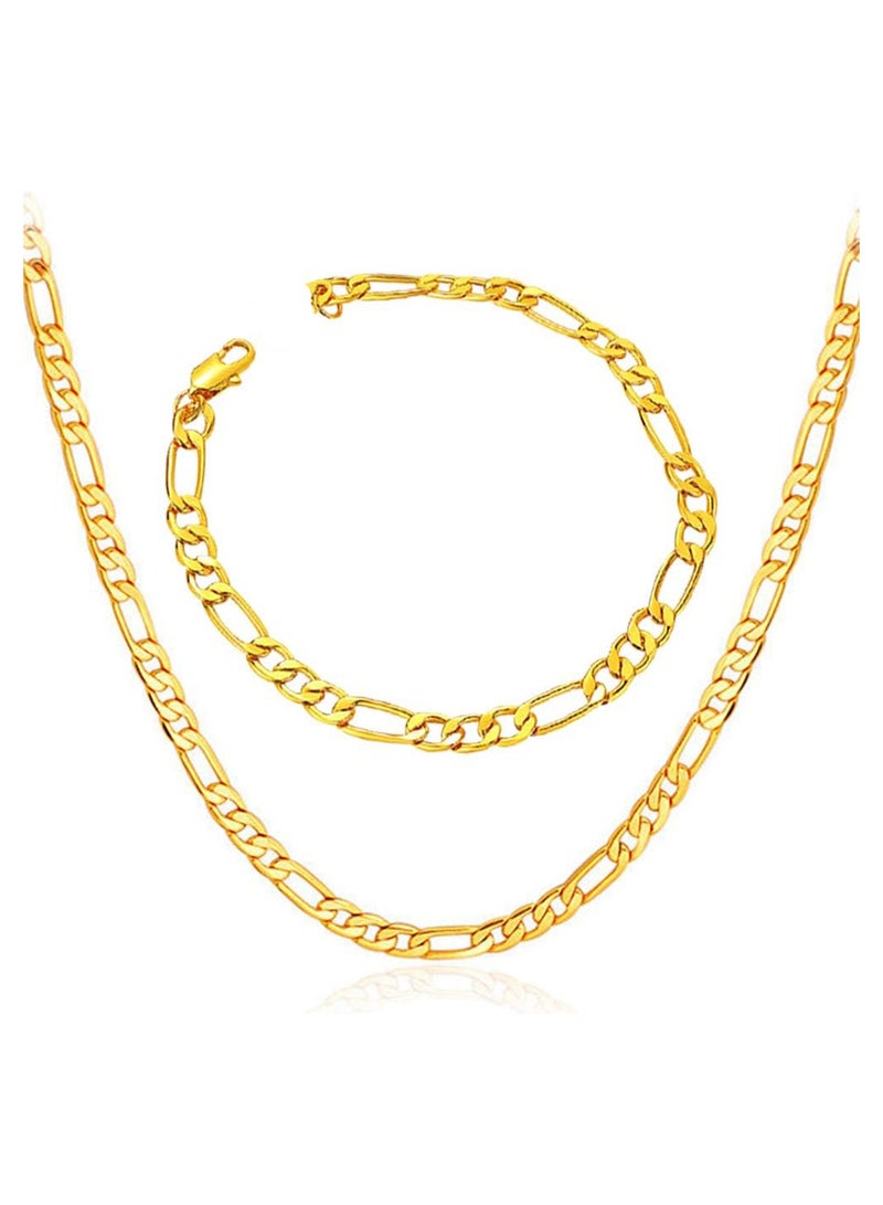 Julia Store 5mm Wide Stainless Steel chain 18K Gold Plated Trendy Luxury Dainty Figaro Chain Bracelet Necklace Jewelry Set For Women Men - Image 1
