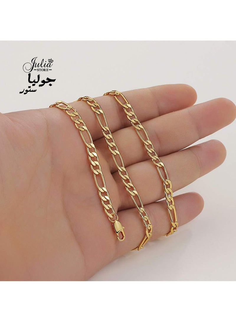 Julia Store 5mm Wide Stainless Steel chain 18K Gold Plated Trendy Luxury Dainty Figaro Chain Bracelet Necklace Jewelry Set For Women Men - Image 2