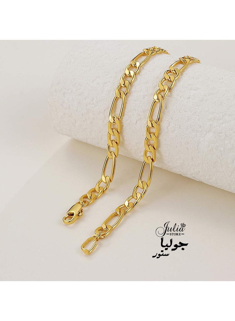 Julia Store 5mm Wide Stainless Steel chain 18K Gold Plated Trendy Luxury Dainty Figaro Chain Bracelet Necklace Jewelry Set For Women Men - Image 5