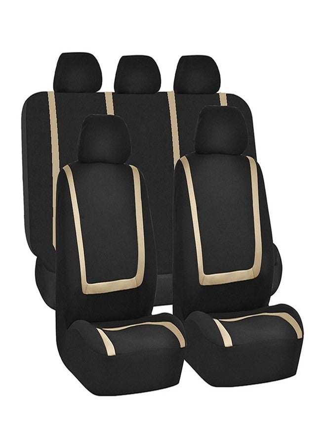 BELOMI Car Seat Covers Full Set, Breathable Premium Cloth Automotive Seat Cover, Universal Front and Rear Seat Covers, Easy to Install Car Accessories for Most Cars Trucks SUV (Beige) - Image 1