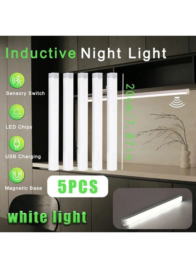 5pcs White LED Motion Sensor Cabinet Lights USB Rechargeable 20cm Wireless - Image 1