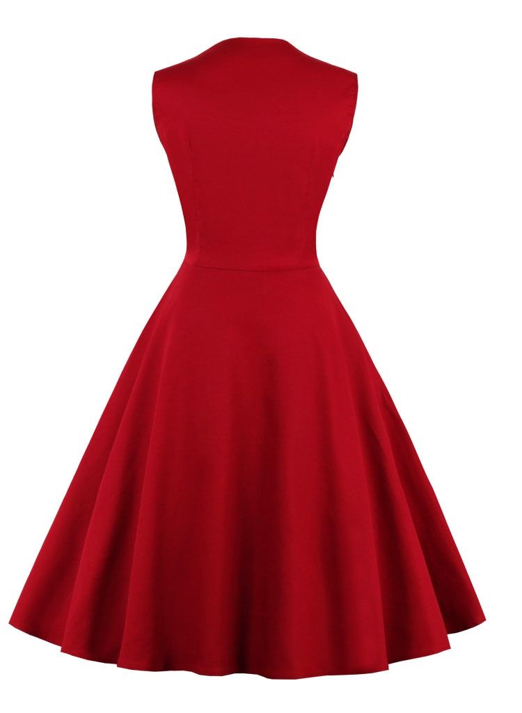 Loquat Patchwork color retro dress Wine red  - Image 2