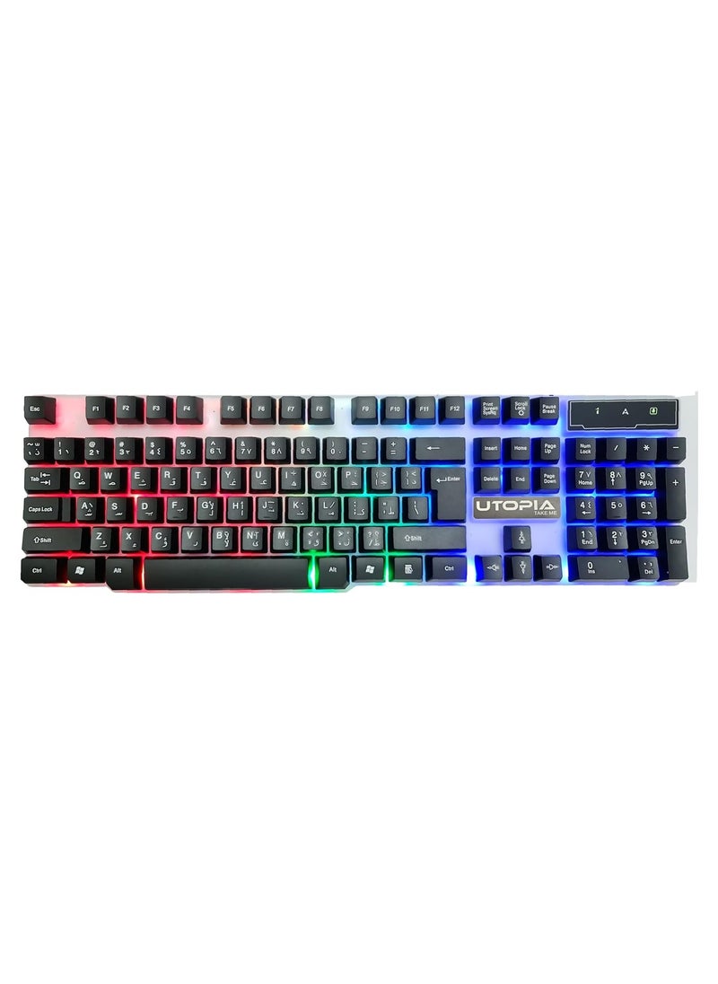 Utopia - Utopia BA-505 Gaming Keyboard with Rainbow LED Backlight – 104 Arabic/English Keys – USB Wired –  Metal Body – Durable & Stylish – Ideal for PC & Gamers - Image 1