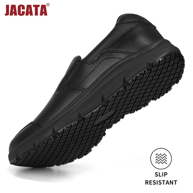 Jacata Non Slip Black Work Shoes for Women Food Service Womens Water Slip Resistant Leather Slip on Chef Walking Shoes for Restaurant Kitchen Sneakers (Black Size 7) - Image 4