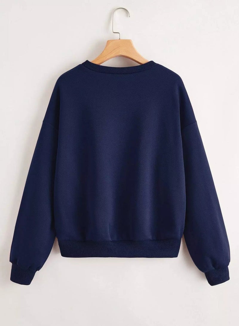 سويت شيرت مبطن حراريًا برسومات وأكتاف منسدلة - Image 2