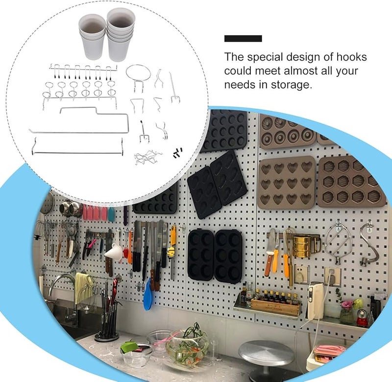 خطافات متنوعة مستديرة للوحة الأوتاد لتنظيم الأدوات المثبتة على الحائط في ورشة العمل والمرآب - Image 4