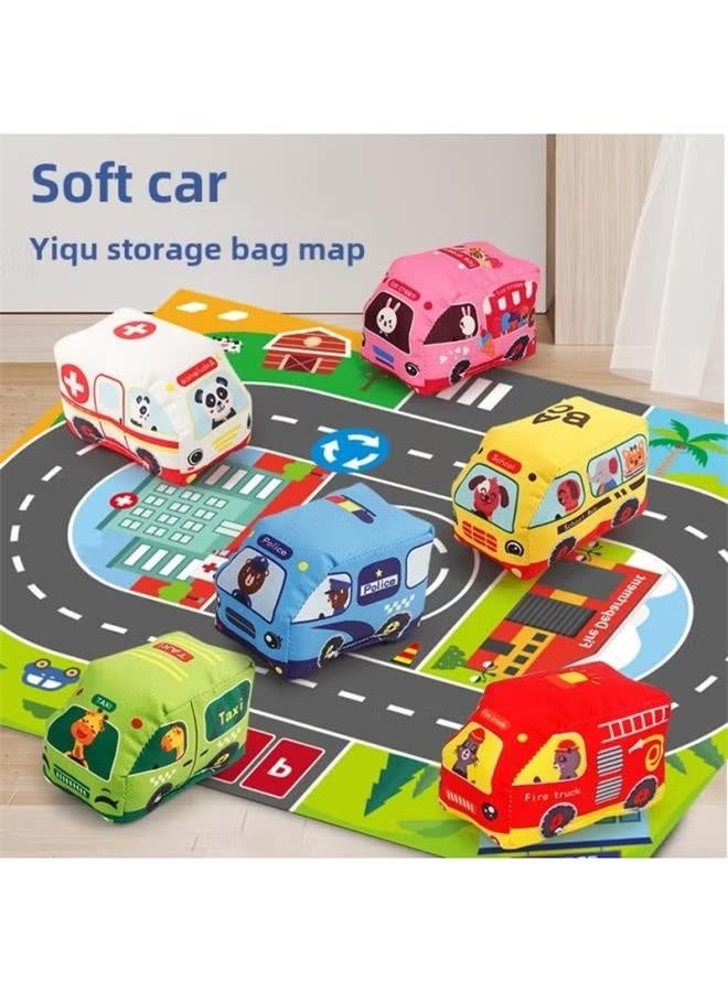 Children's toy cloth car with storage bag, animal carpet, sound paper, transportation, baby cloth car - Image 3